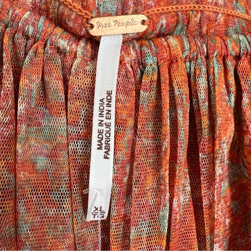 NWOT-Free People Penelope Tee Peach Combo Square Neck Blouse - Picture 3 of 16
